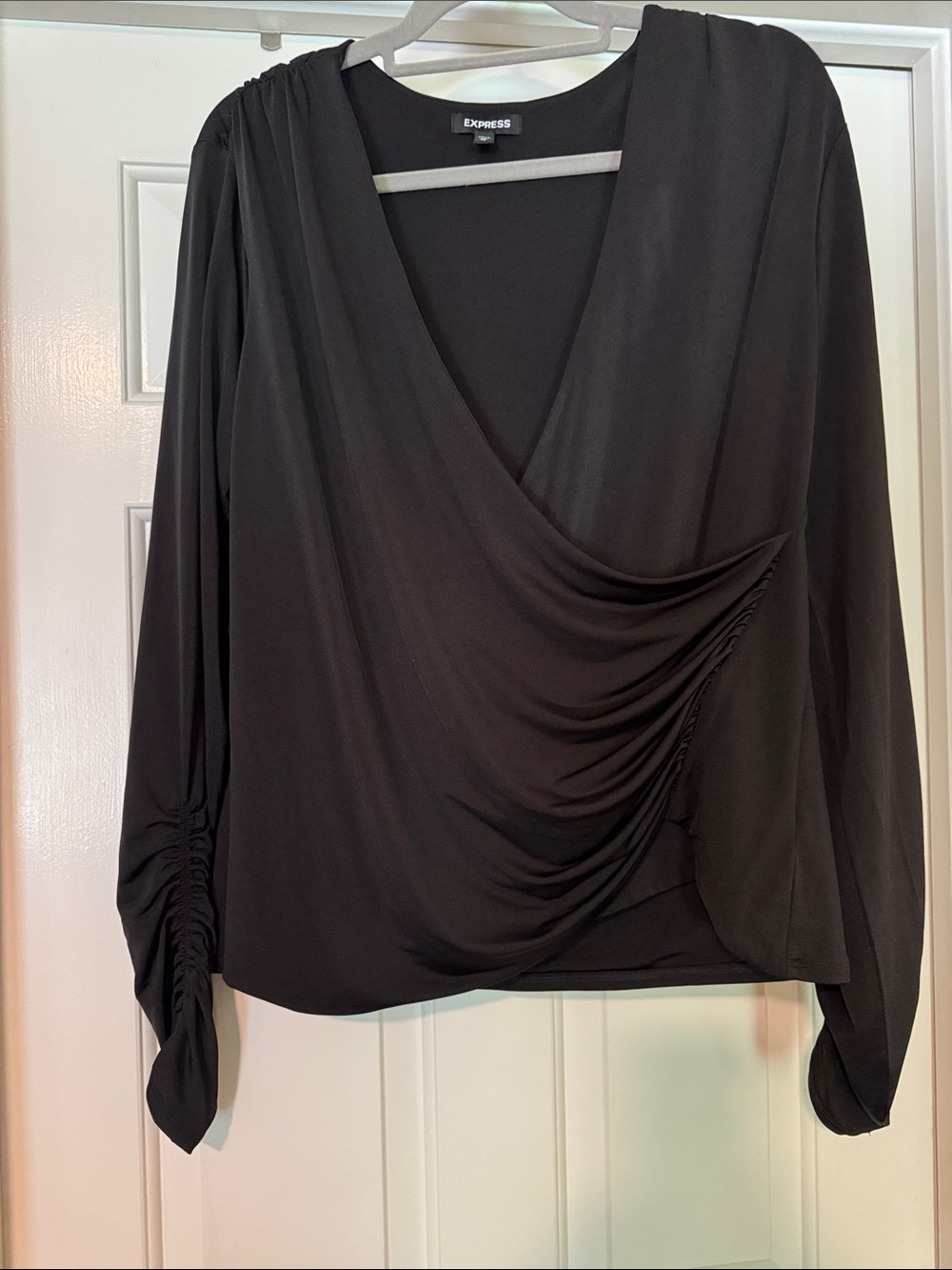 Express Black Draped Surplice Blouse
